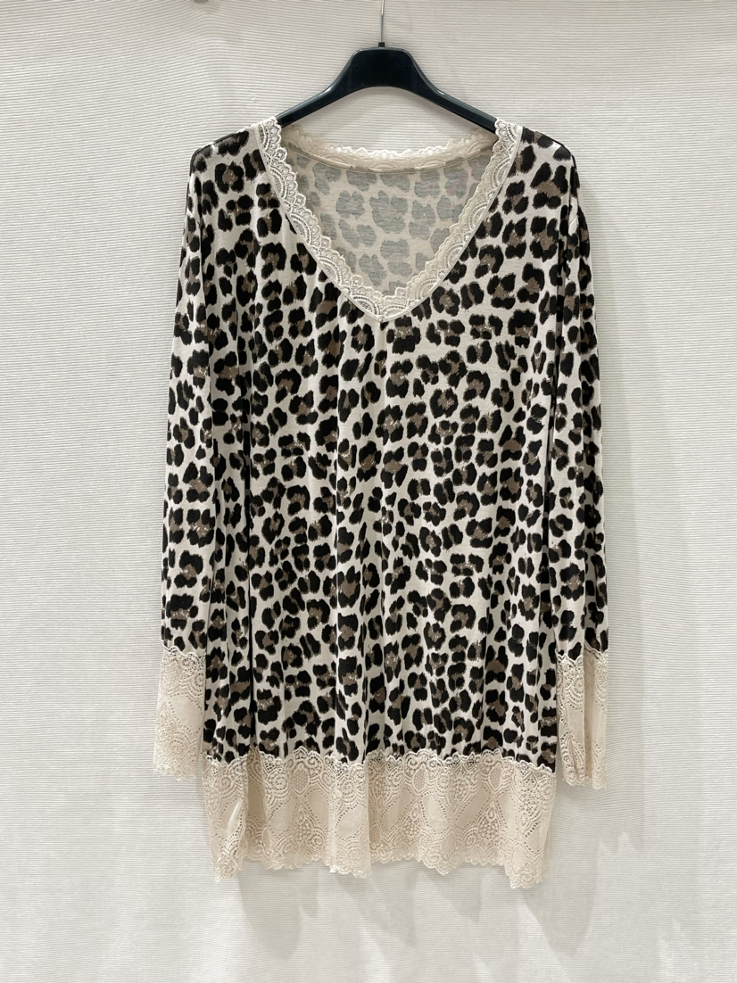 🐆Top Léopard avec dentelle kaki – grande taille