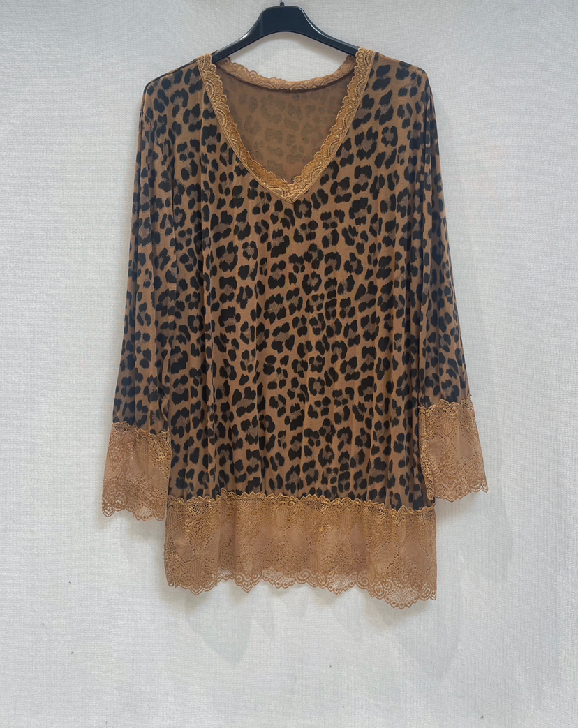 🐆Top Léopard avec dentelle kaki – grande taille