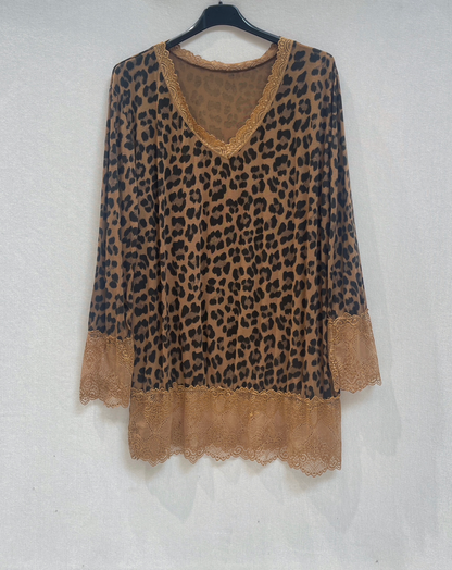 🐆Top Léopard avec dentelle kaki – grande taille