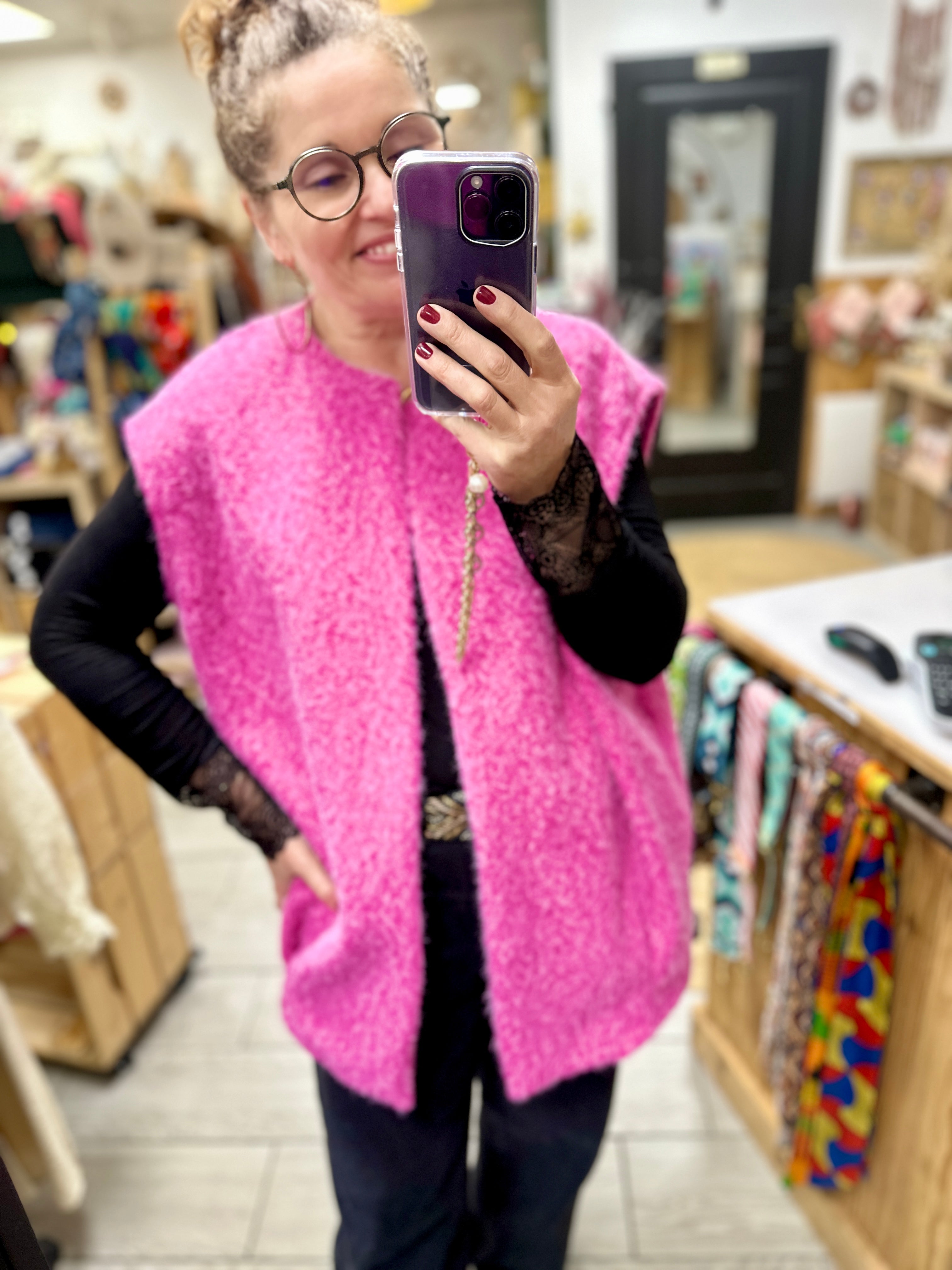 💕 Gilet long Sans manches en laine Bouillie Maiwen  – Grande taille