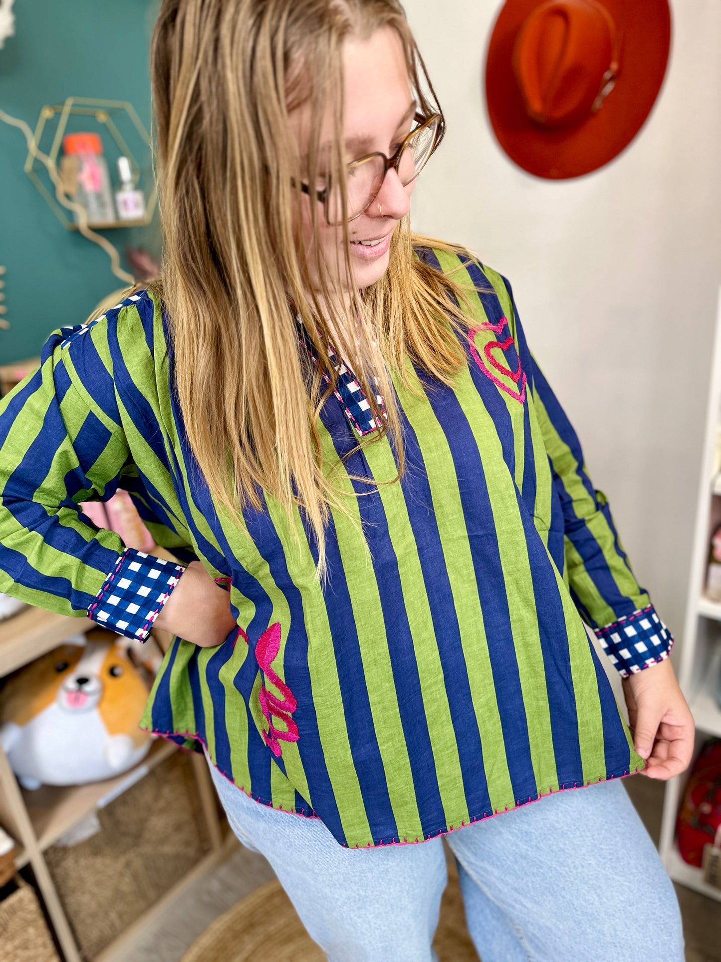 🌟Blouse Rita à rayures et broderies – Grande taille