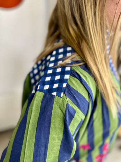 🌟Blouse Rita à rayures et broderies – Grande taille