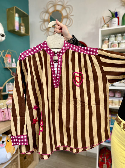 🌟Blouse Rita à rayures et broderies – Grande taille