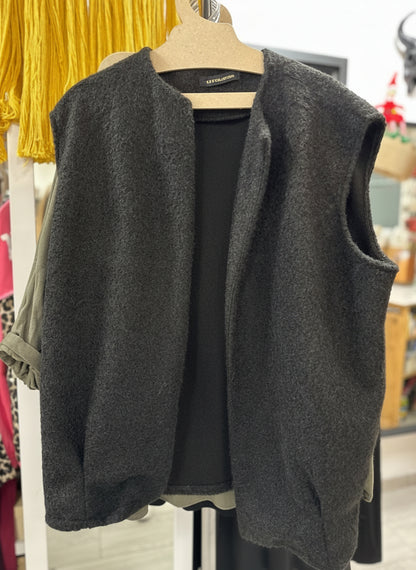 💕 Gilet long Sans manches en laine Bouillie Maiwen  – Grande taille