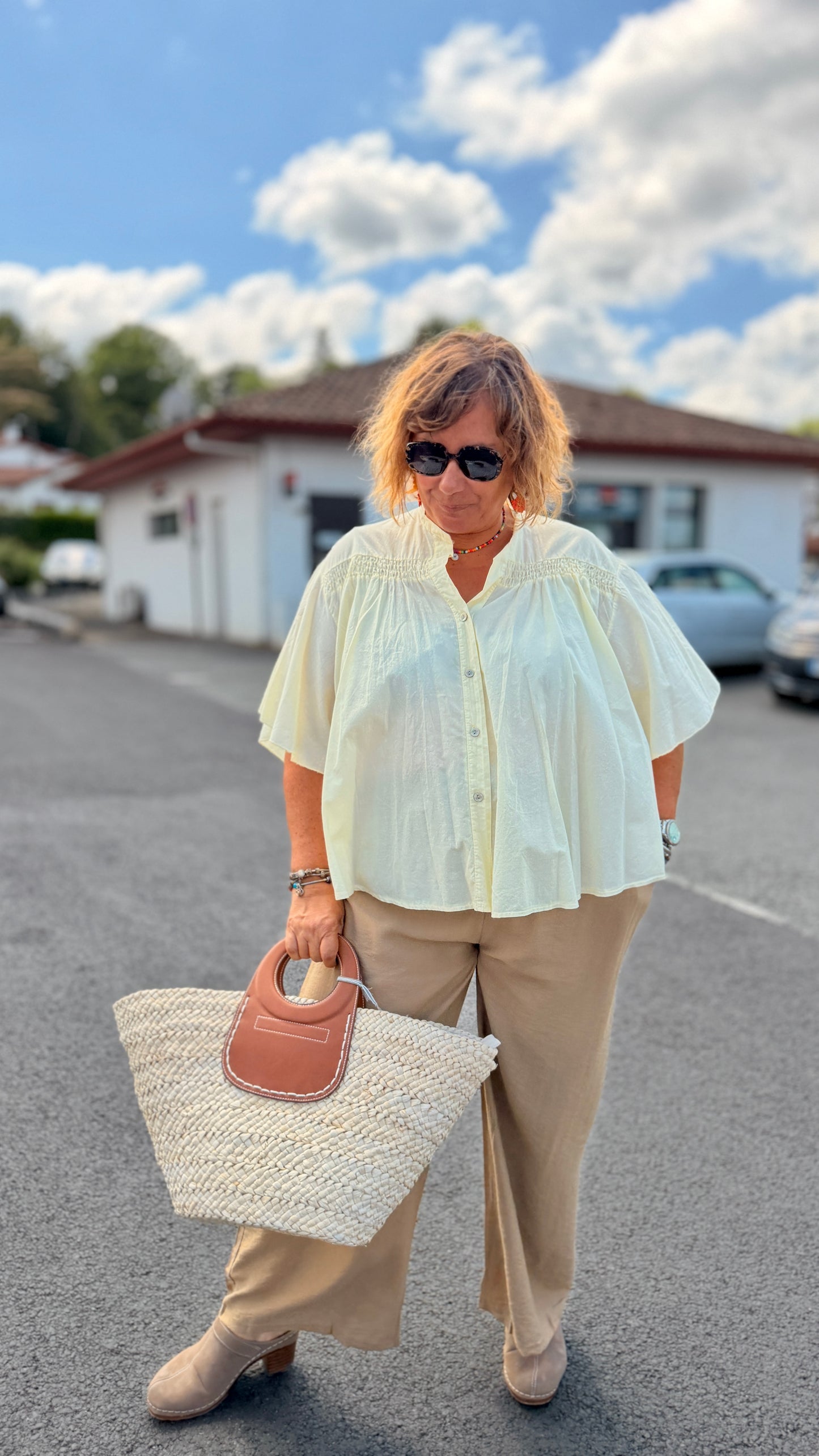 🤍Chemise Garance Fluide – Manches Papillon Col Tunisien