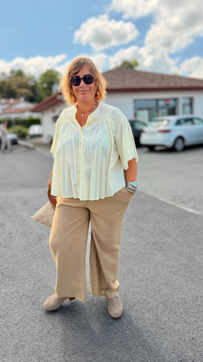 🤍Chemise Garance Fluide – Manches Papillon Col Tunisien