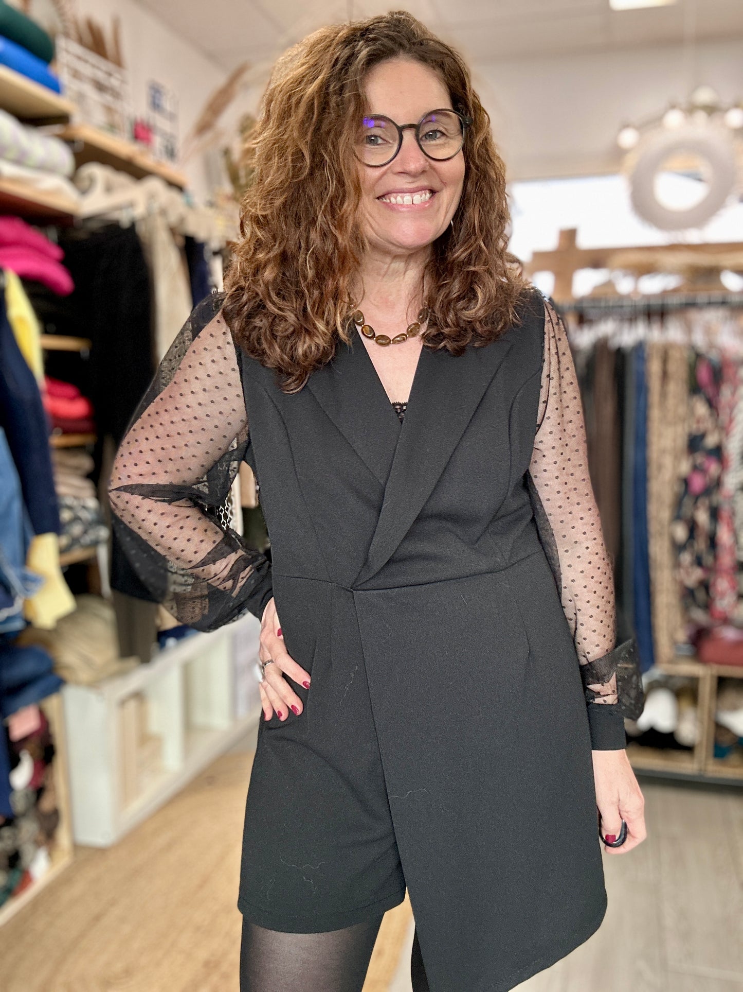 🖤 Combinaison short noire Aline manches transparentes – Grande Taille