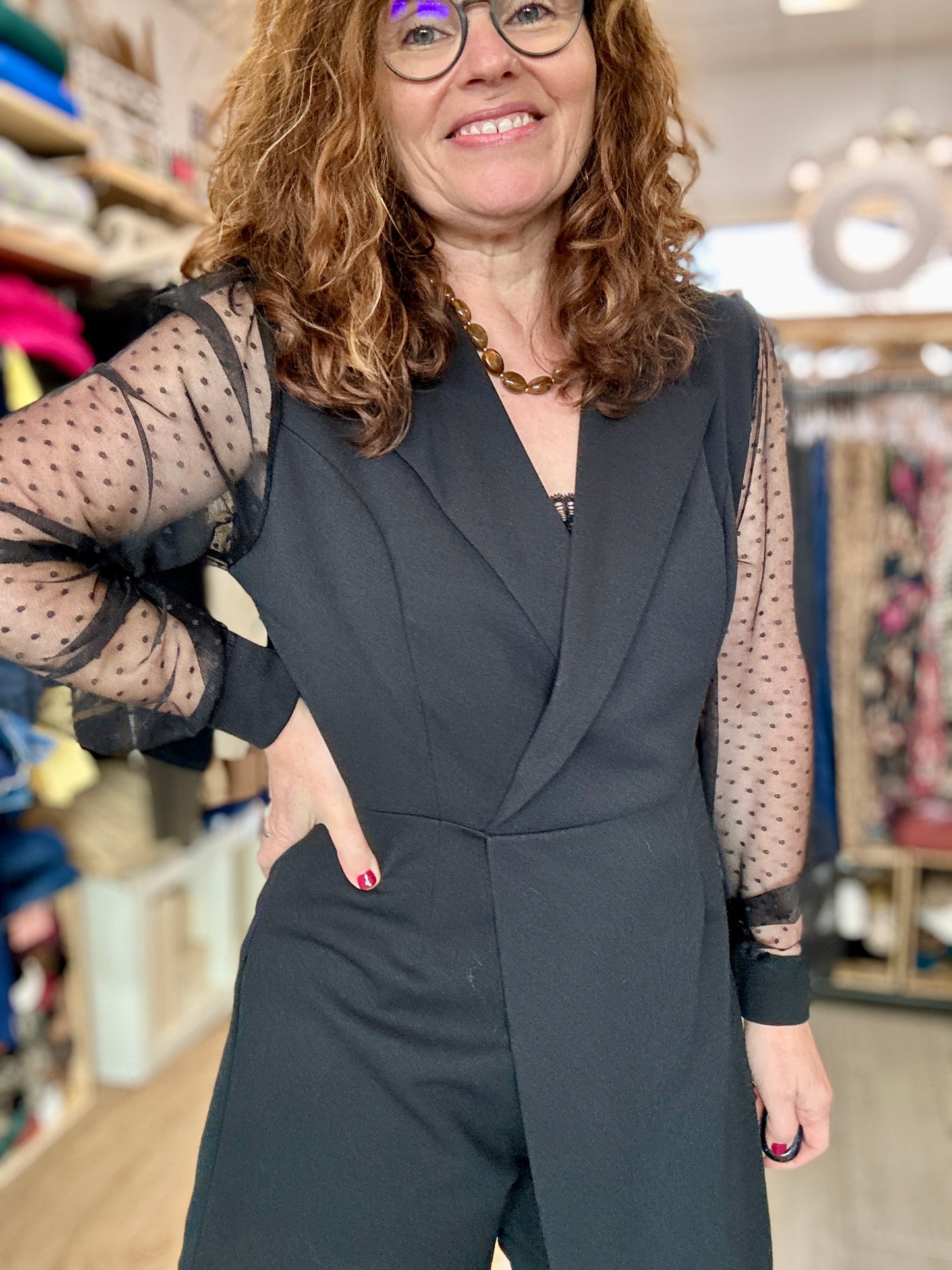 🖤 Combinaison short noire Aline manches transparentes – Grande Taille