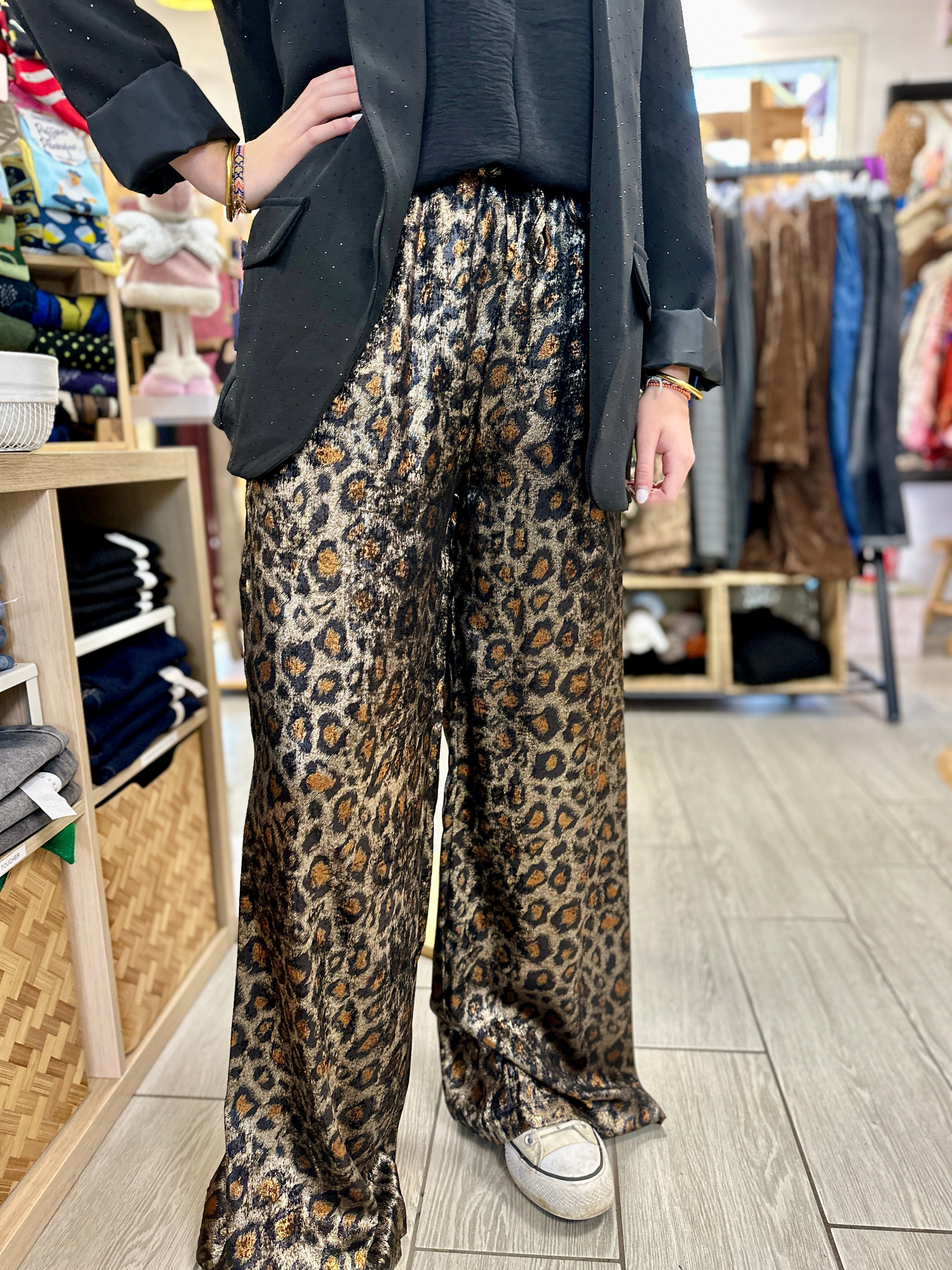 🐆Pantalon Savana – Fluide Léopard Satiné Chic & Confort