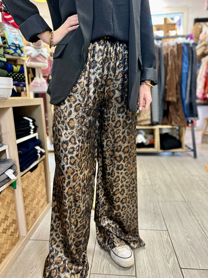 🐆Pantalon Savana – Fluide Léopard Satiné Chic & Confort