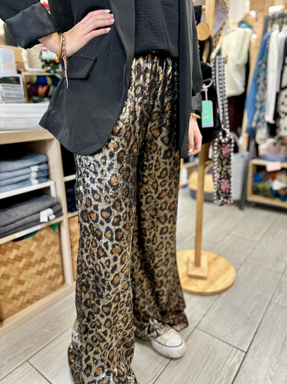 🐆Pantalon Savana – Fluide Léopard Satiné Chic & Confort