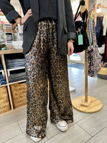 🐆Pantalon Savana – Fluide Léopard Satiné Chic & Confort