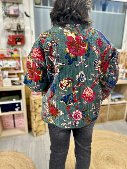 🧵 Veste Lianah en Velours côtelé brodé – Coloris marine & vert