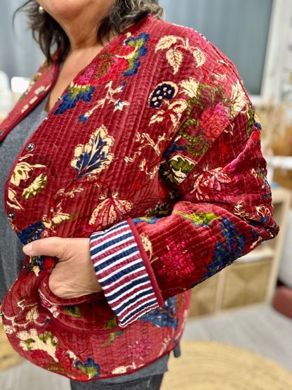 🧵 Veste Lianah en Velours côtelé brodé – Coloris marine & vert