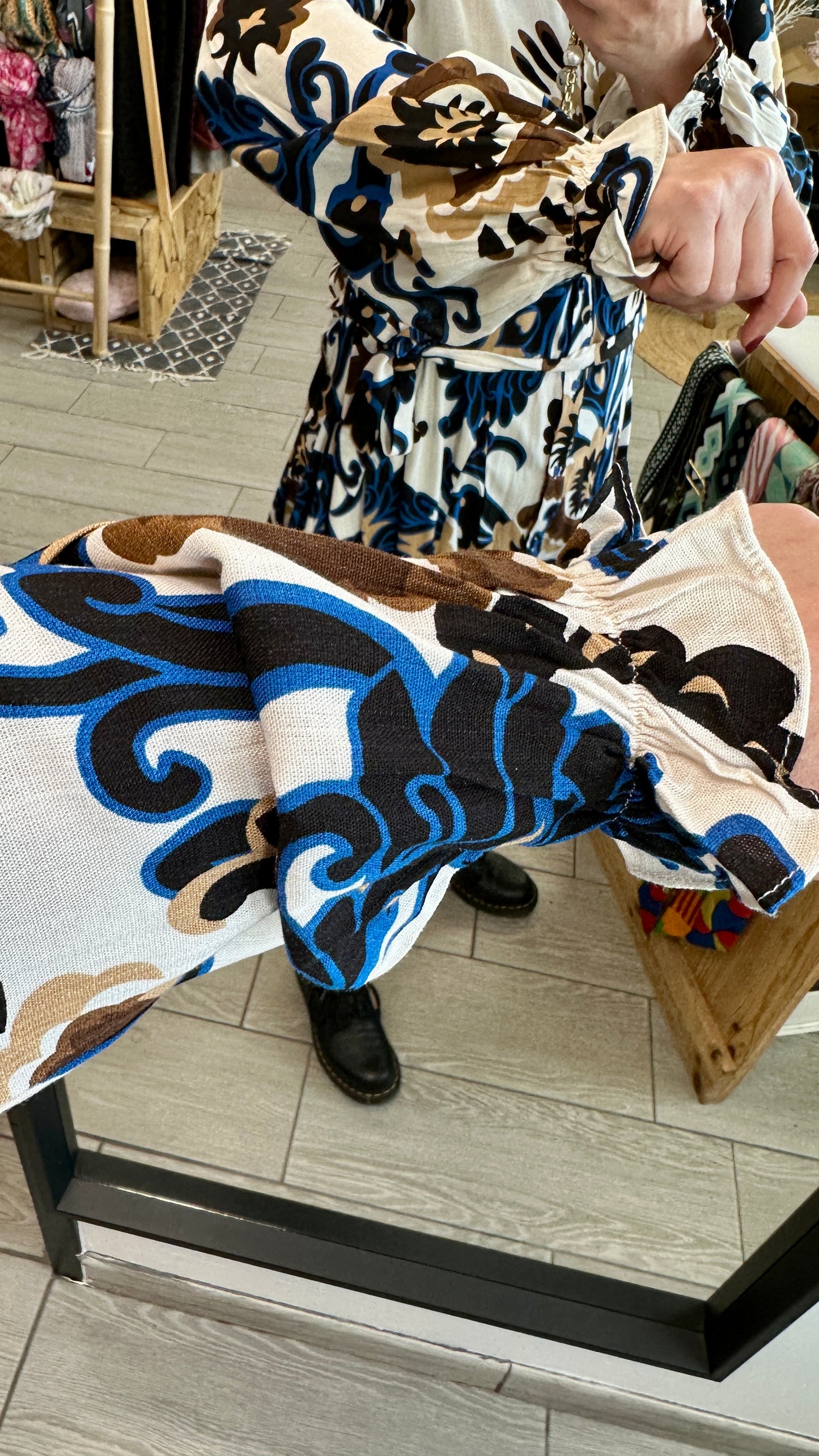 ✨Robe courte à motifs bleu & camel – Ysoline