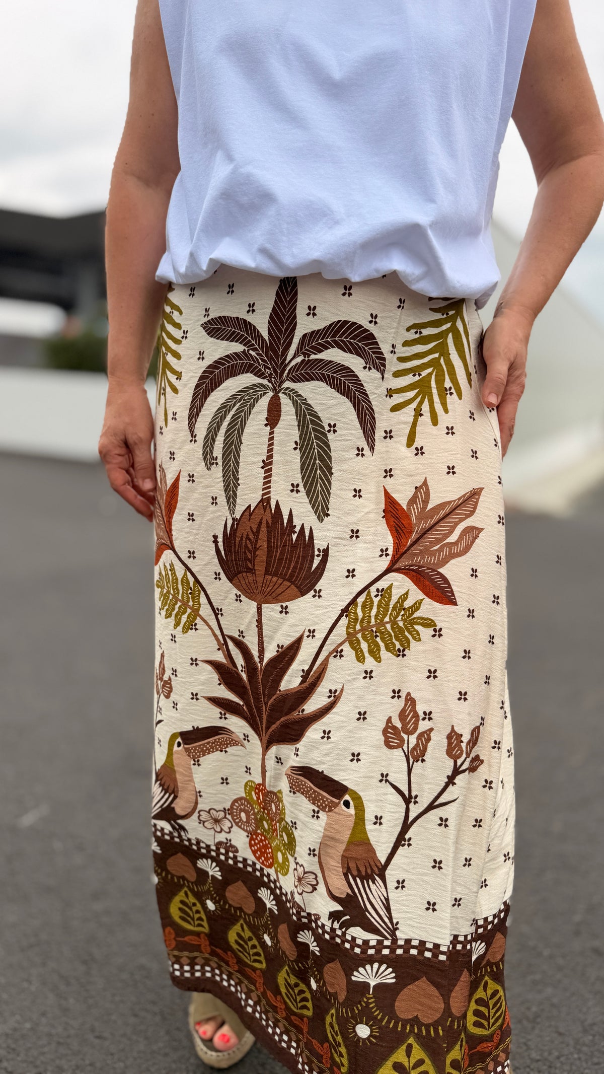 🍂Jupe Lorie – Longue Imprimé Automne Tropical