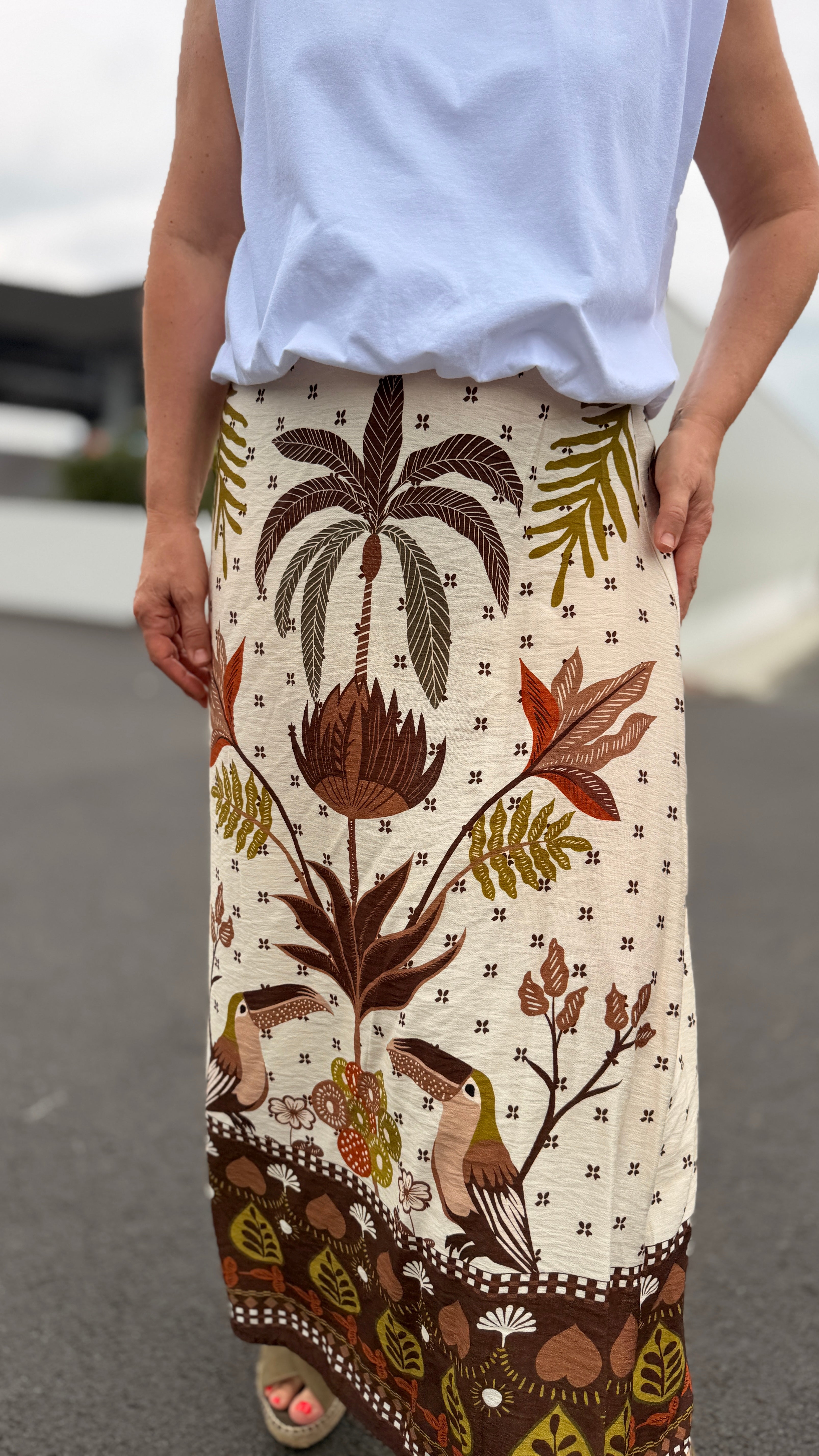 🍂Jupe Lorie – Longue Imprimé Automne Tropical