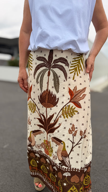🍂Jupe Lorie – Longue Imprimé Automne Tropical