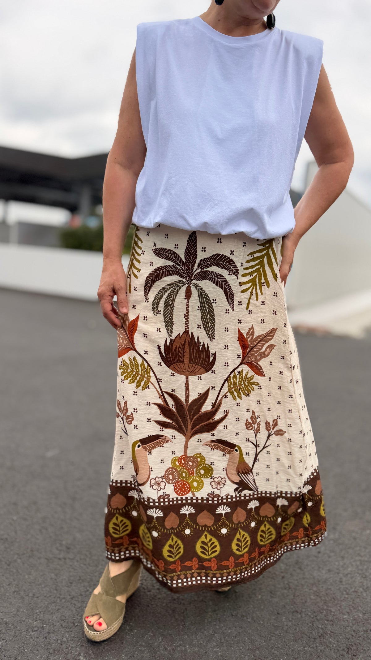 🍂Jupe Lorie – Longue Imprimé Automne Tropical