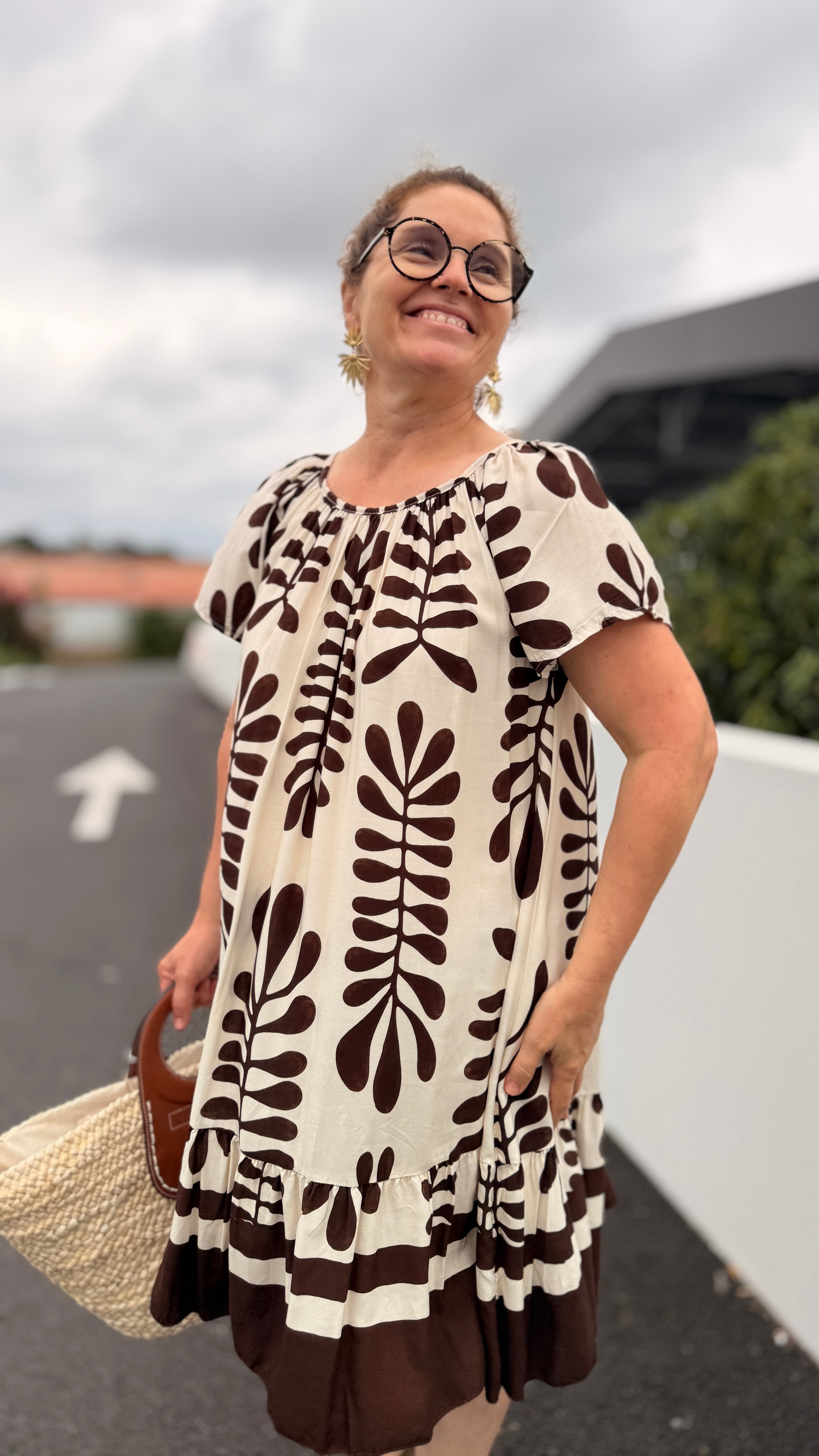 ✨Robe Mila – Mi-Longue Fluide Motif