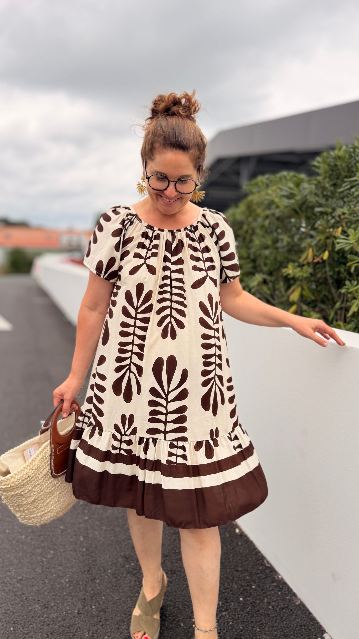 ✨Robe Mila – Mi-Longue Fluide Motif