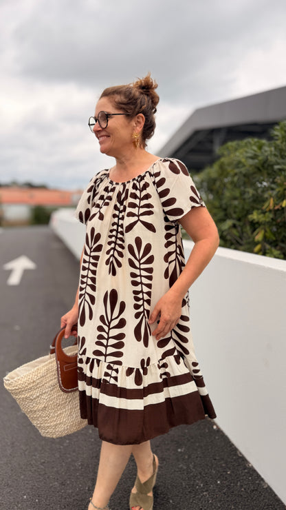 ✨Robe Mila – Mi-Longue Fluide Motif
