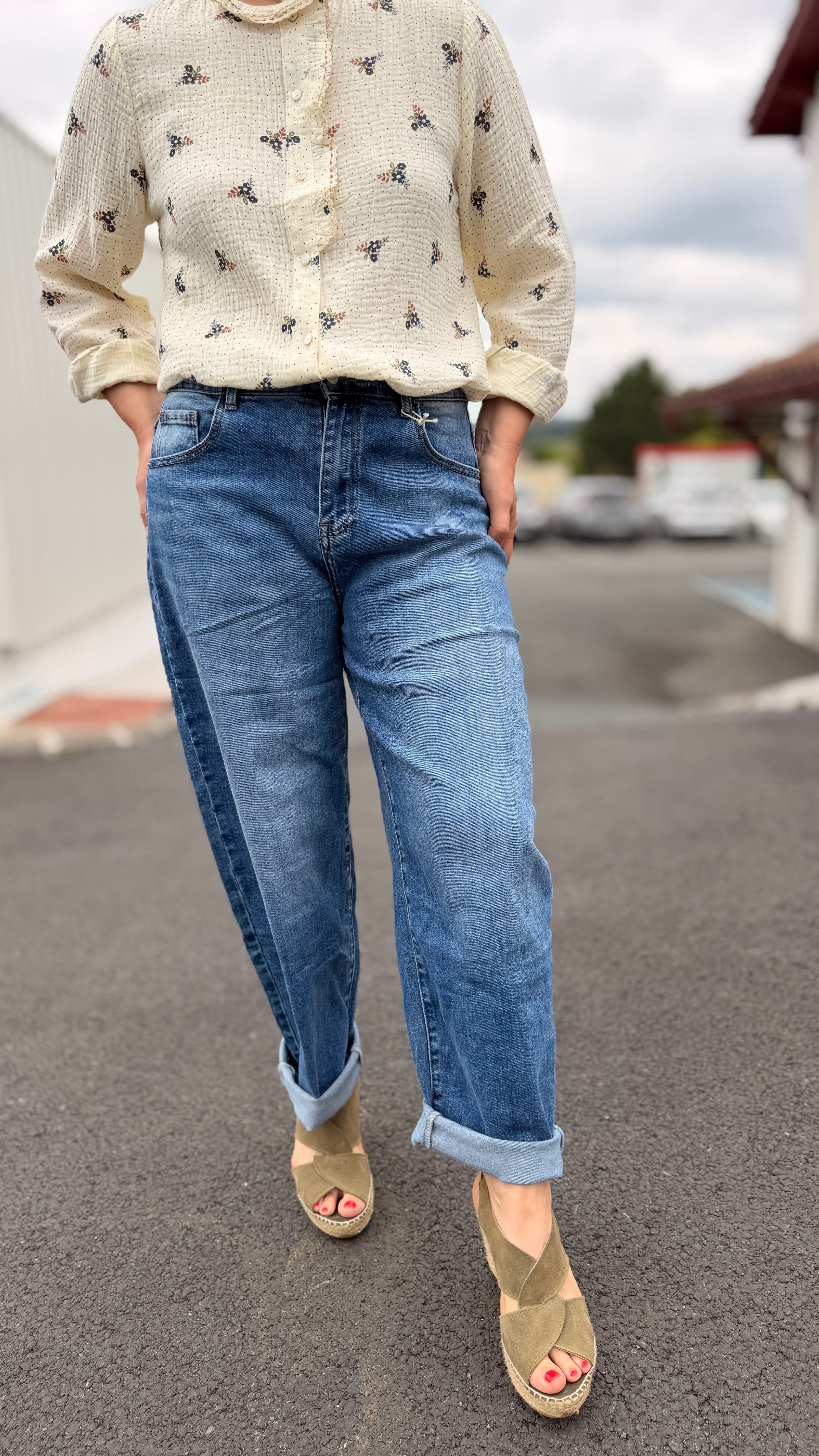 👖Jean Barrel Lucy – Bleu Grande taille