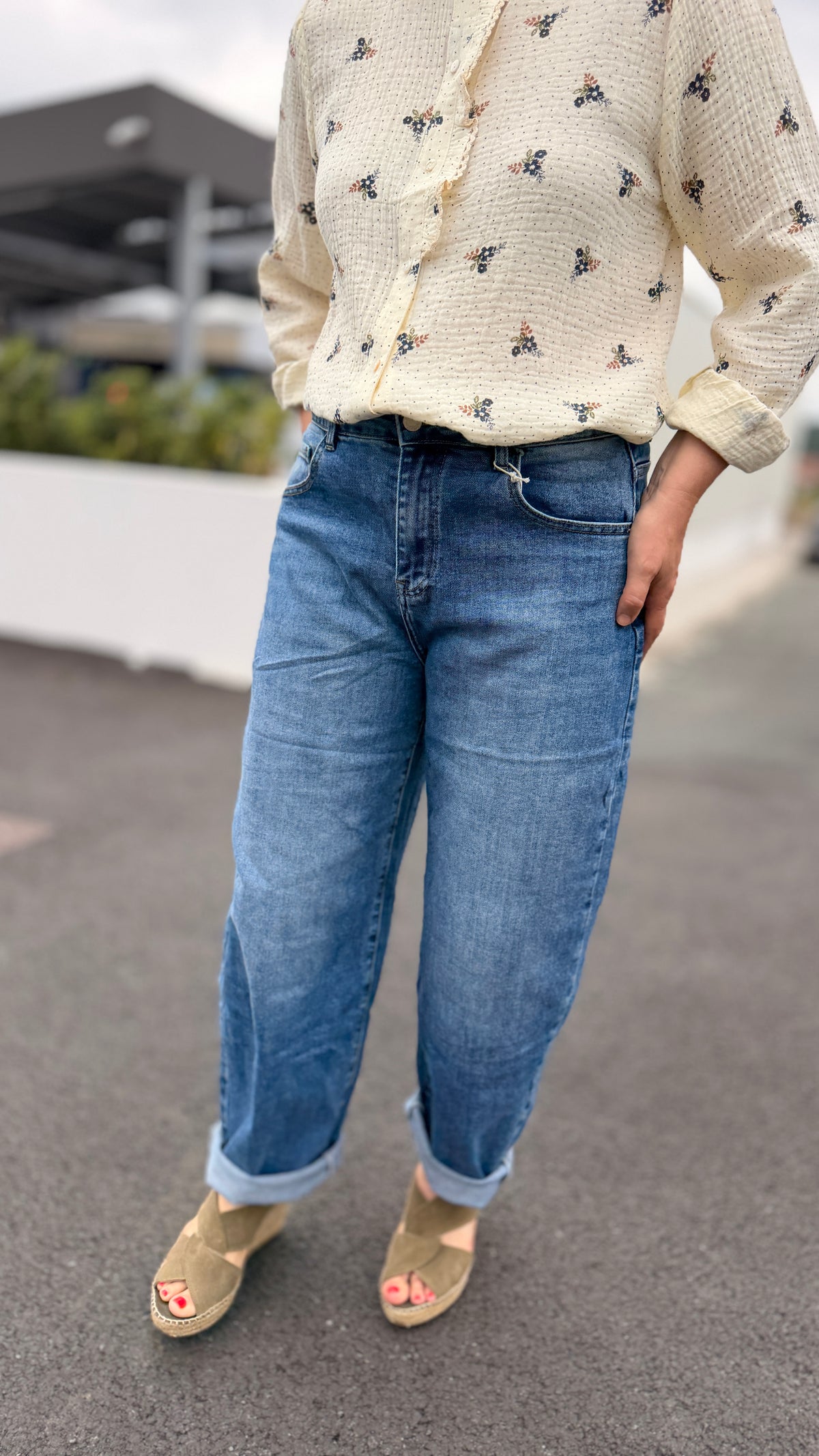 👖Jean Barrel Lucy – Bleu Grande taille