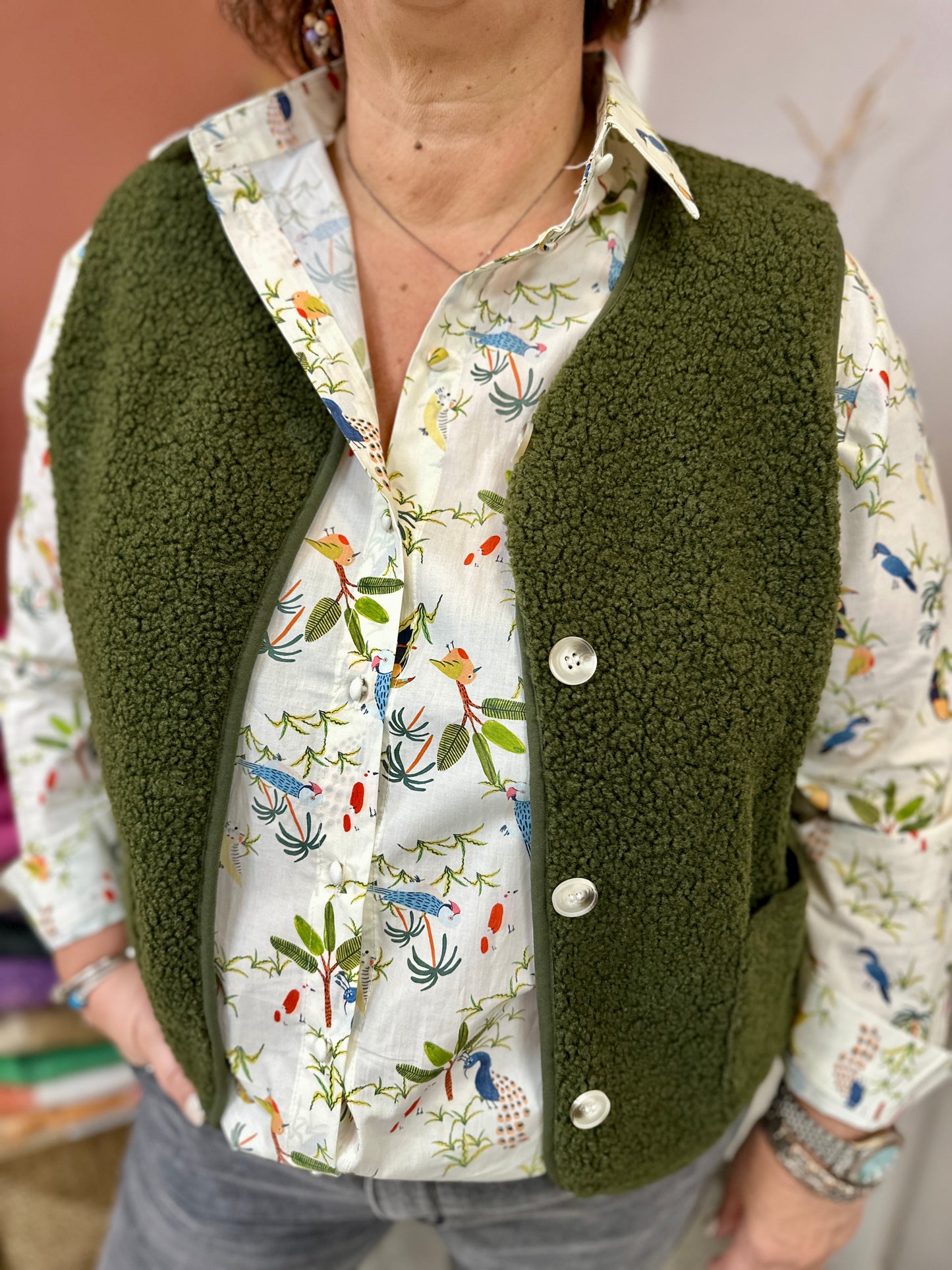 🌿 Chemise blanche Tifanny motif tropical – Grande taille