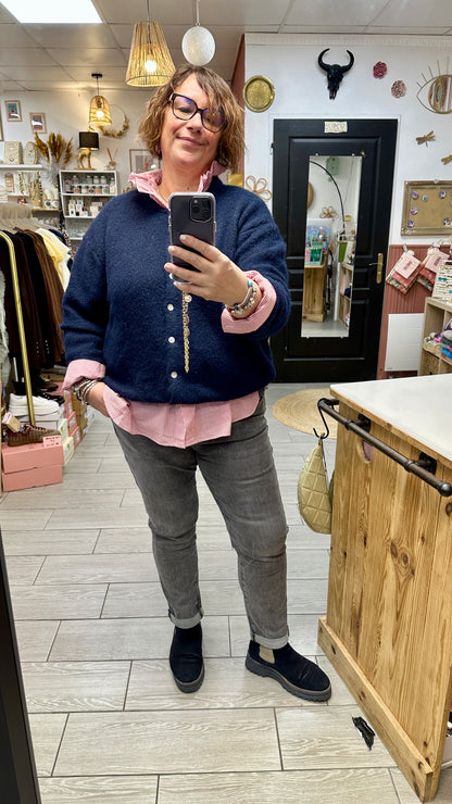 ✨Gilet grande taille col rond boutonné – Maille douce & moelleuse