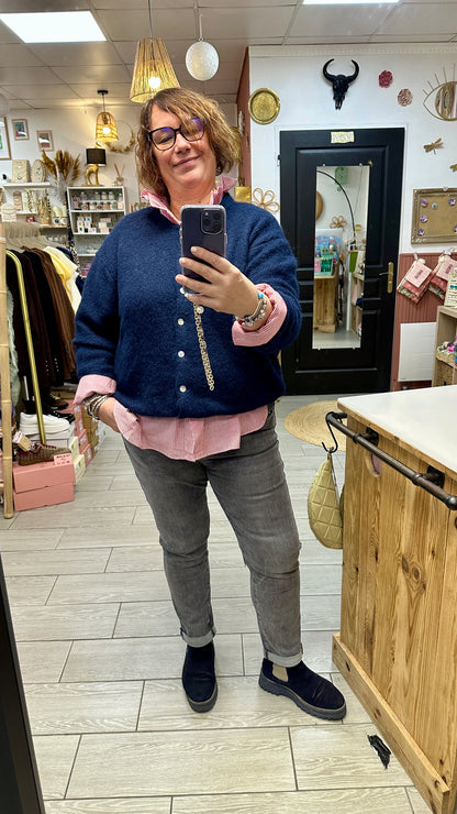 ✨Gilet grande taille col rond boutonné – Maille douce & moelleuse