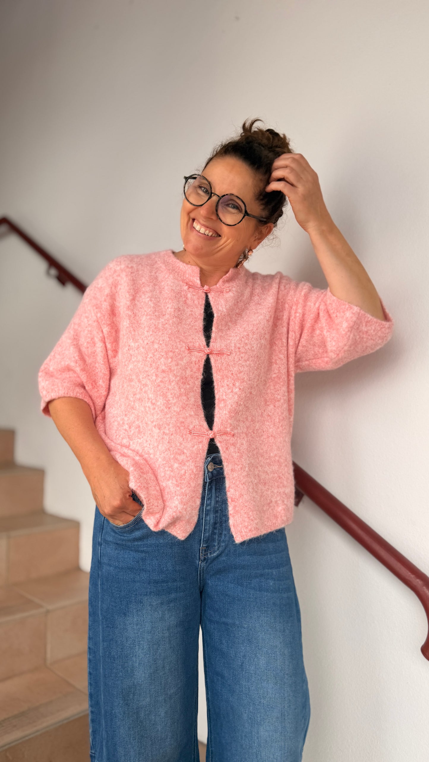 ✨Gilet Naiane Manche 3/4  –Fermeture Bouton Nœud
