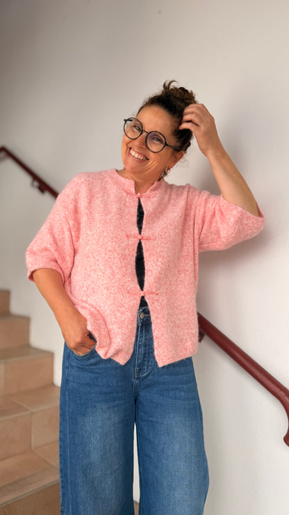 ✨Gilet Naiane Manche 3/4  –Fermeture Bouton Nœud