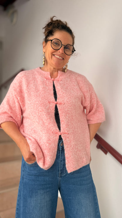 ✨Gilet Naiane Manche 3/4  –Fermeture Bouton Nœud