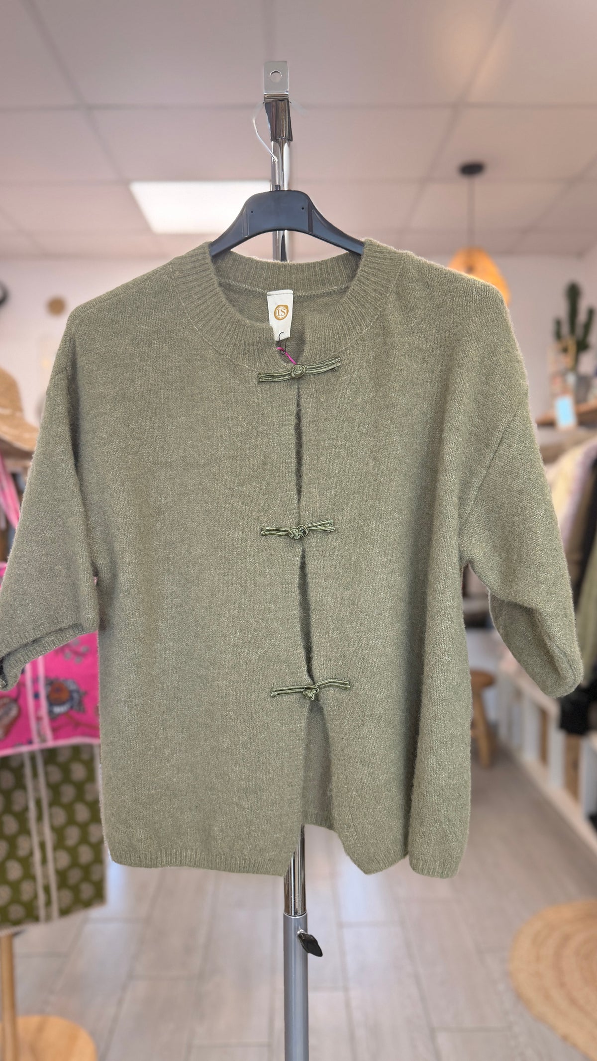 ✨Gilet Naiane Manche 3/4  –Fermeture Bouton Nœud