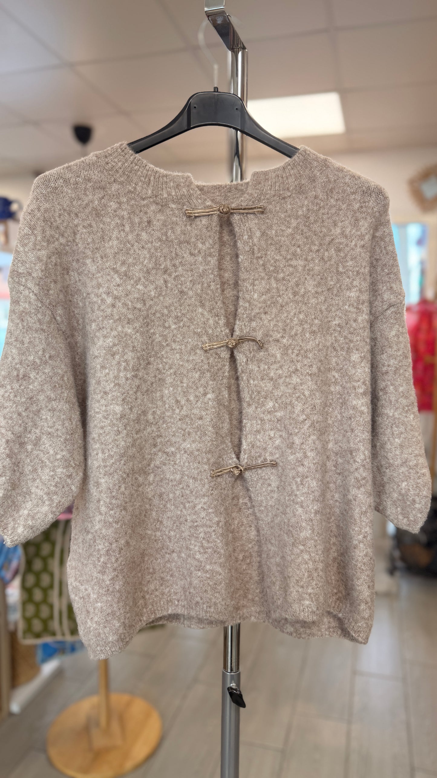 ✨Gilet Naiane Manche 3/4  –Fermeture Bouton Nœud