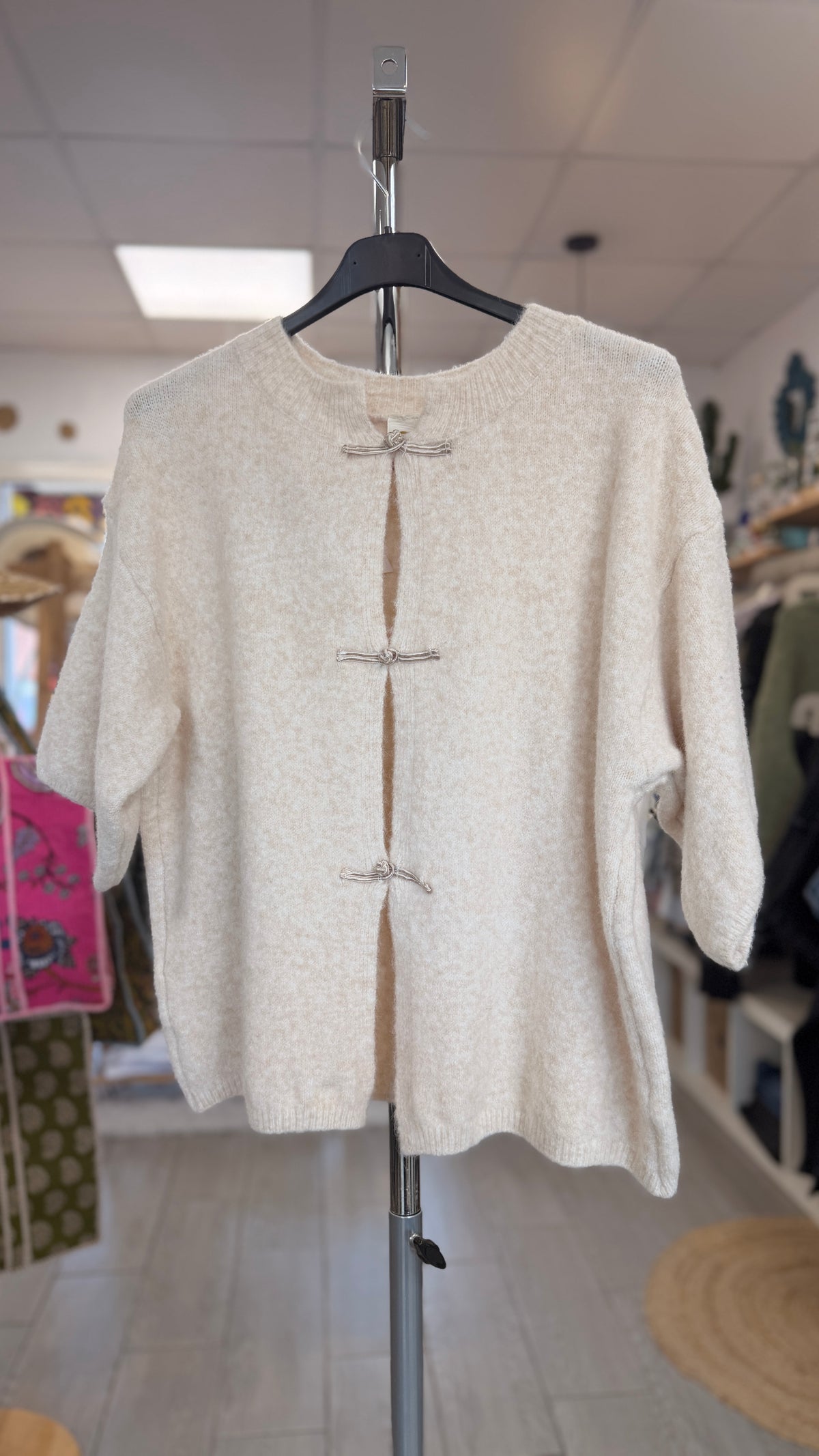 ✨Gilet Naiane Manche 3/4  –Fermeture Bouton Nœud
