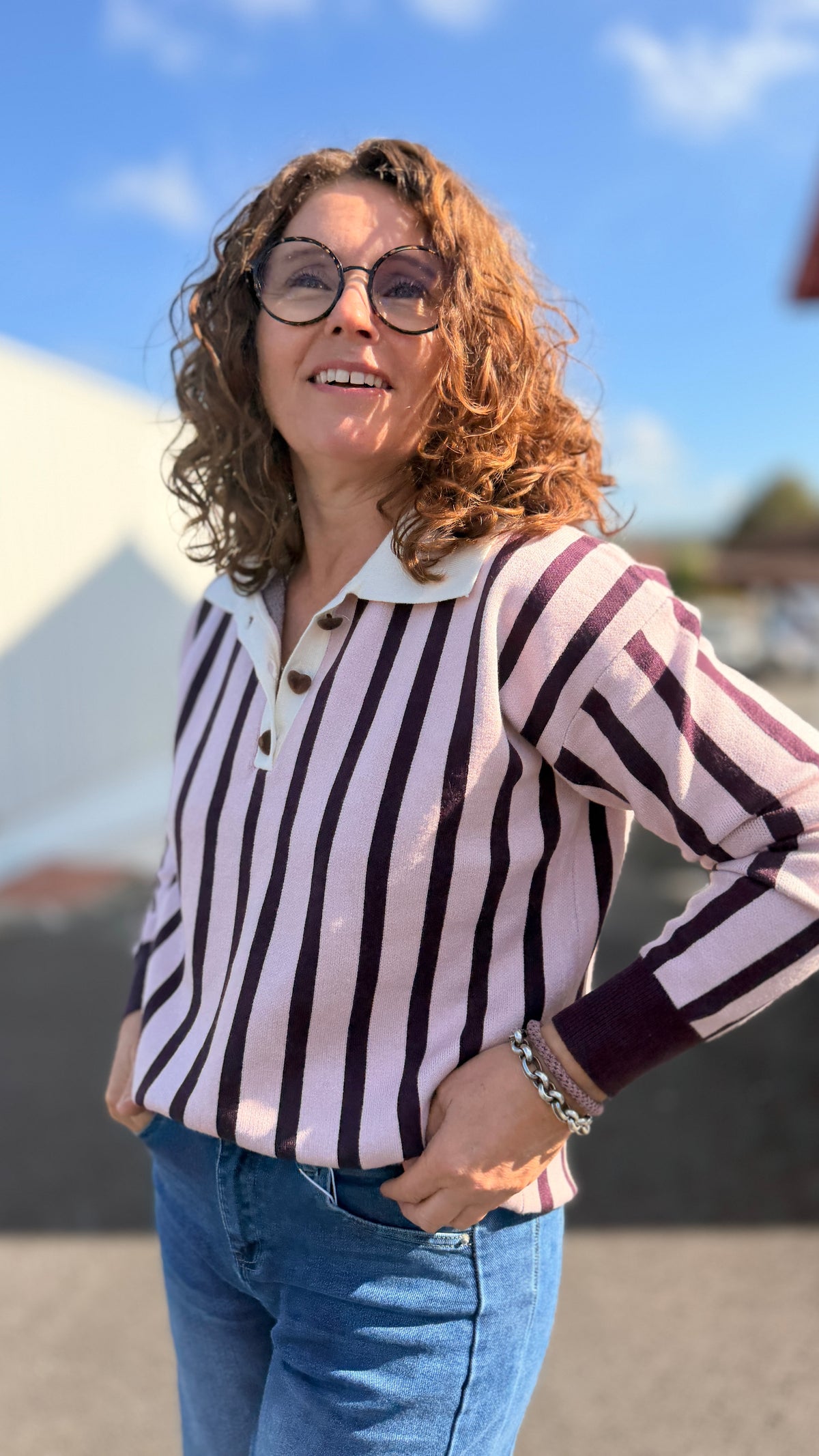 🤍Pull à rayure Candice - Col polo