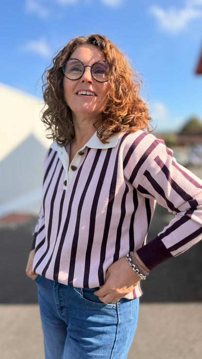 🤍Pull à rayure Candice - Col polo