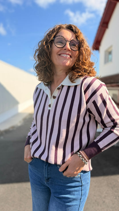🤍Pull à rayure Candice - Col polo