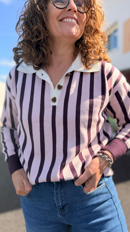 🤍Pull à rayure Candice - Col polo