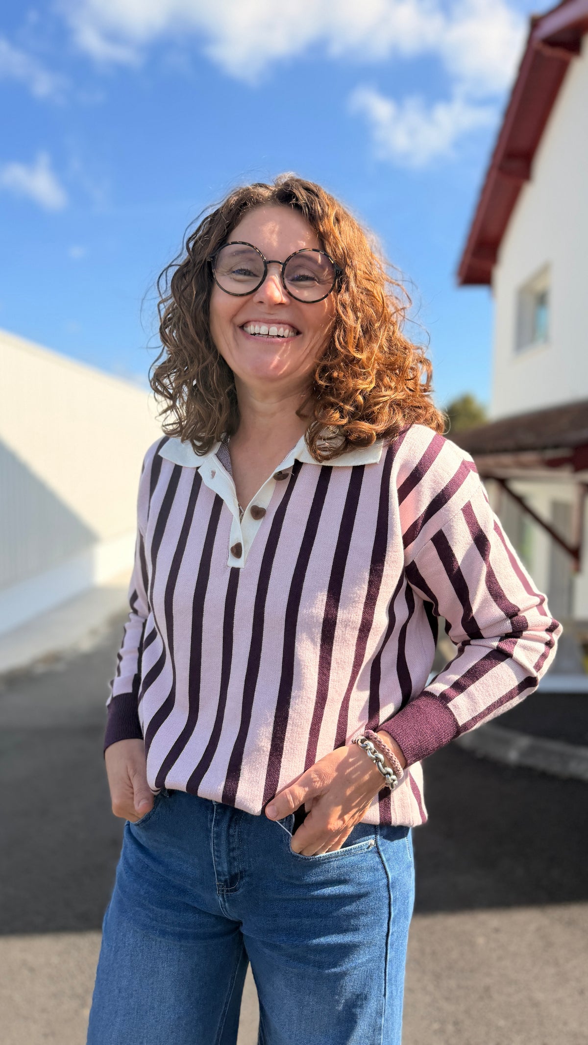 🤍Pull à rayure Candice - Col polo