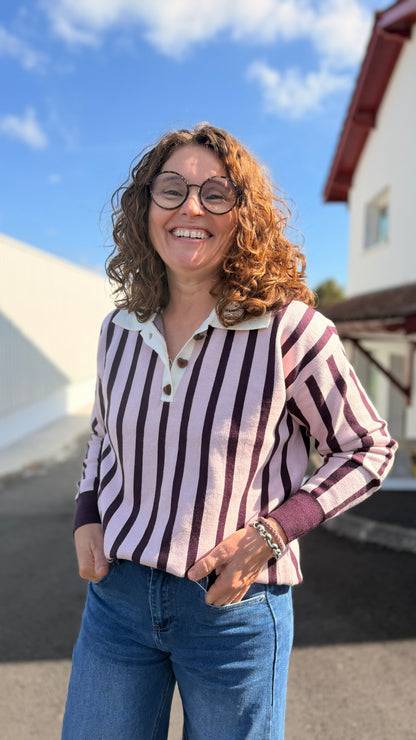 🤍Pull à rayure Candice - Col polo