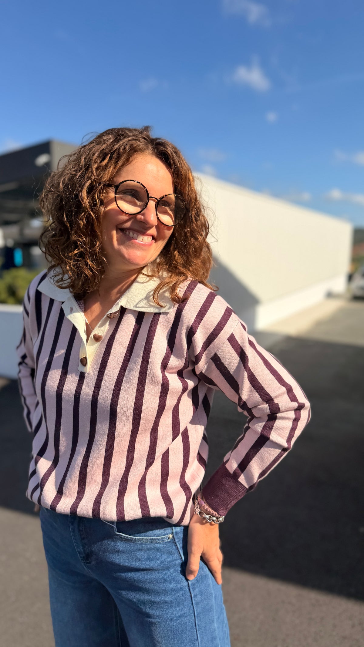 🤍Pull à rayure Candice - Col polo
