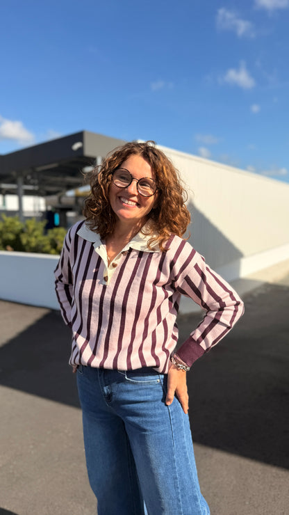 🤍Pull à rayure Candice - Col polo
