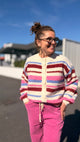 💗Gilet Amélia – Rayé bordeaux et rose