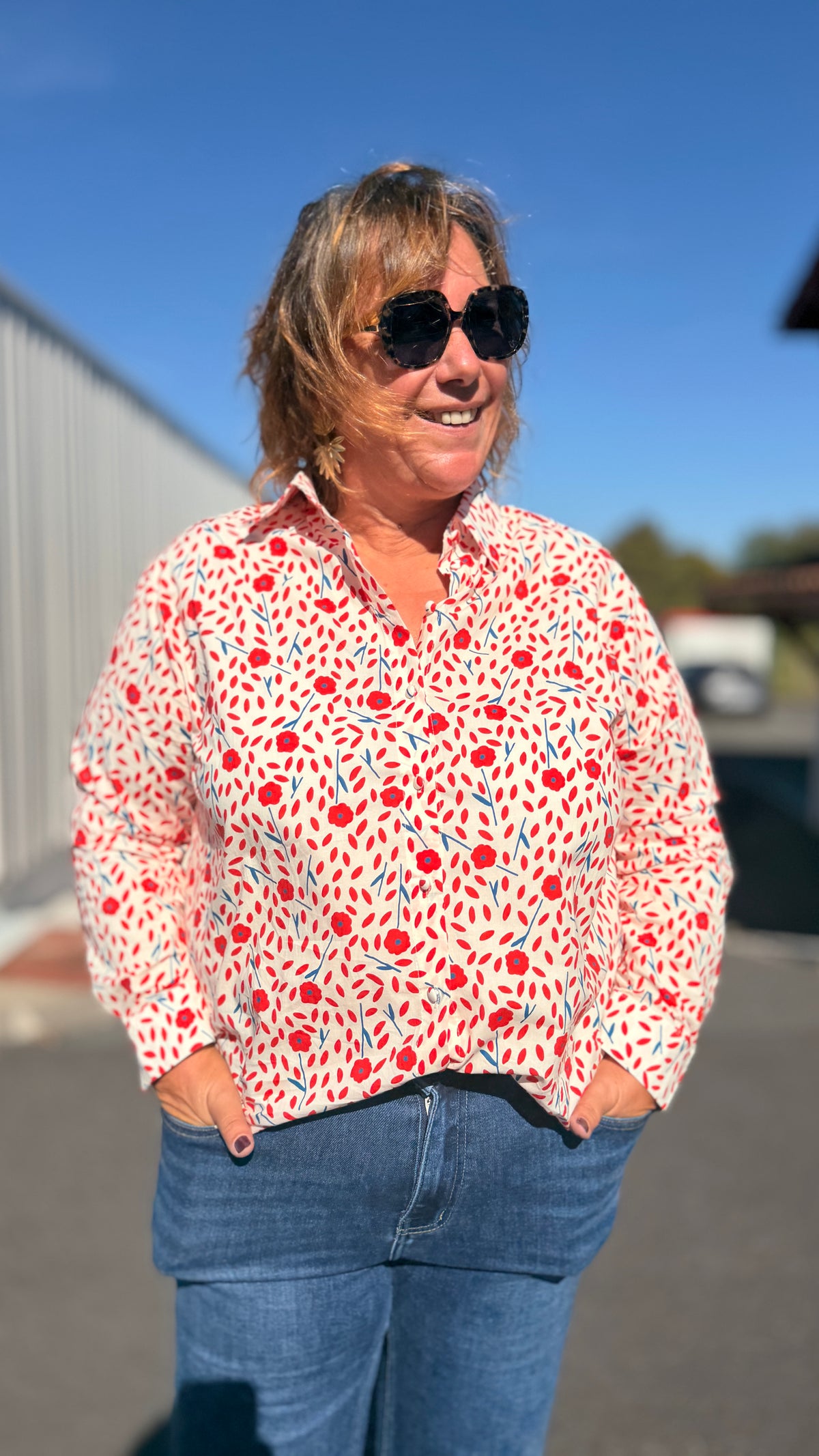 🌷Chemise Élodie – Coquelicot grande taille