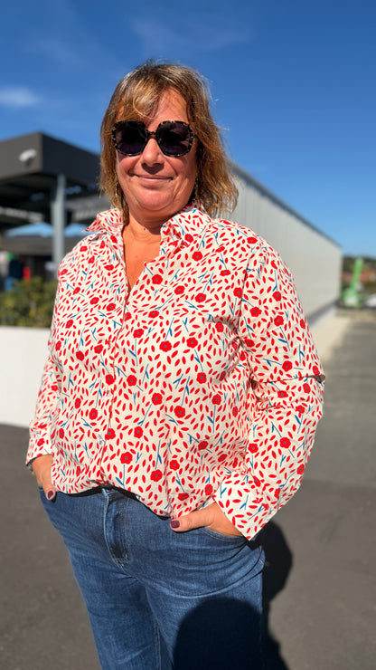 🌷Chemise Élodie – Coquelicot grande taille