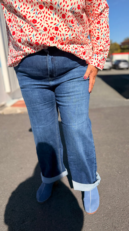 🛍️Jean wide leg Naomie bleu – Stretch grande taille