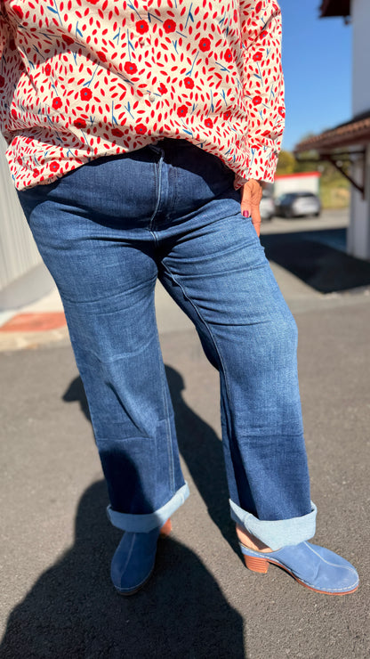 🛍️Jean wide leg Naomie bleu – Stretch grande taille
